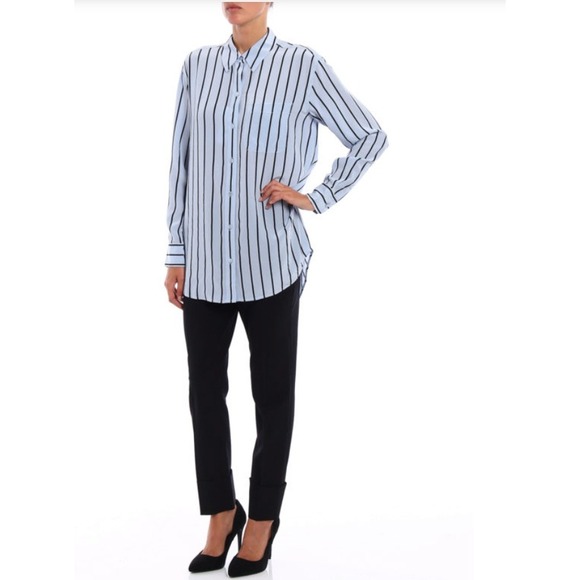 Equipment Tops - EQUIPMENT Femme Daddy Striped Silk Shirt Oversized Blue Black Old Money Workwear